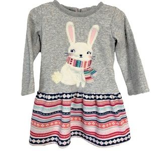 Gymboree Bunny Sweatshirt Dress Long Sleeve Textured 3D Appliqué Gray sz 2T